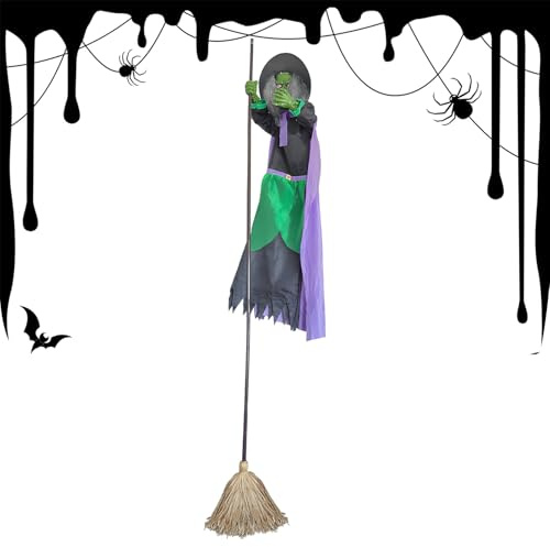 Scopa da animata | 2,5 m Halloween in bilico Animatronics con suono, decorazione per la casa luminosa per vacanze, cortile, prati, casa infestata, porta d'ingresso, stanza di fuga