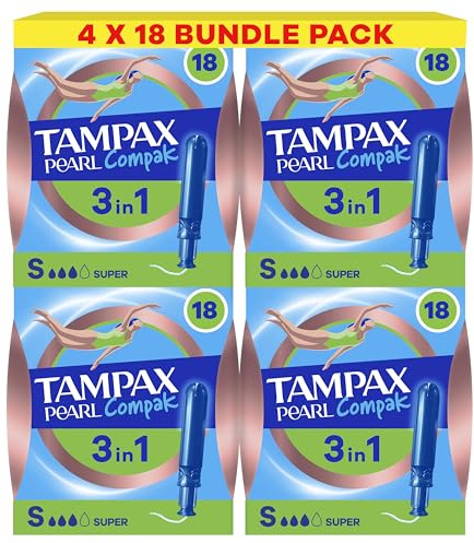 Tampax Pearl Compak Super Tampons with Applicator x72, 3in1 Leak Protection, Comfort and Easy Insertion