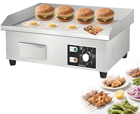 Piastra Elettrica Professionale Da 14/22 - Griglia Superiore Piatta In Acciaio Inox Da 3000 W, Temperatura Regolabile (122°F-572°F), Per Pancake, Pollo, Barbecue - 220 V(3000W)