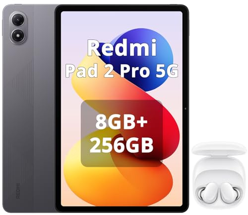 XIAOMI Redmi Pad 2 Pro 5G 8GB+256GB, 12.1 120Hz 2.5K Eye Care Display 12000mAh (Typ.) batería, Snapdragon 7s Gen 4, eSIM, carga rápida de 33 W, gris, incluye auriculares inteligentes, color blanco