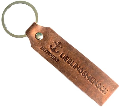 ANKERPUNKT Schlüsselanhänger Leder Lieblingsmensch Geschenk – Geschenk Freundin, Jahrestag Geschenk für Ihn, Geschenk Freund, Hochzeitstag Geschenk – Handmade in Germany, geprägt