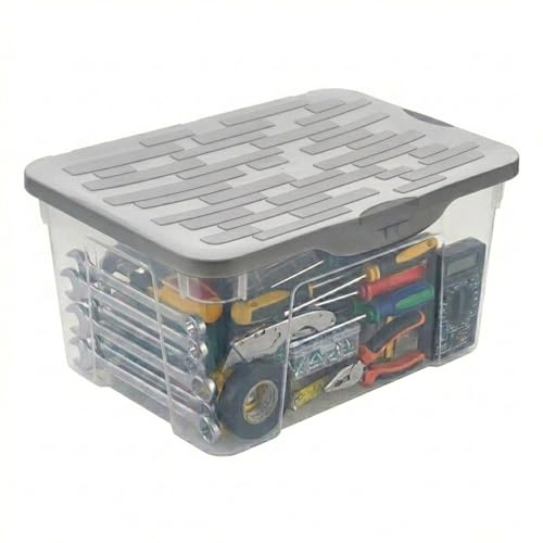 Rotho Ranger Aufbewahrungsbox 13l mit Deckel, Kunststoff (PP) BPA-frei, anthrazit, A4/13l (39.0 x 27.0 x 17.5 cm) | Aufbewahrungsboxen für Spielzeug und Werkzeug, stapelbar, mit Scharnierdeckel, Rastverschluss, platzsparend im Haushalt