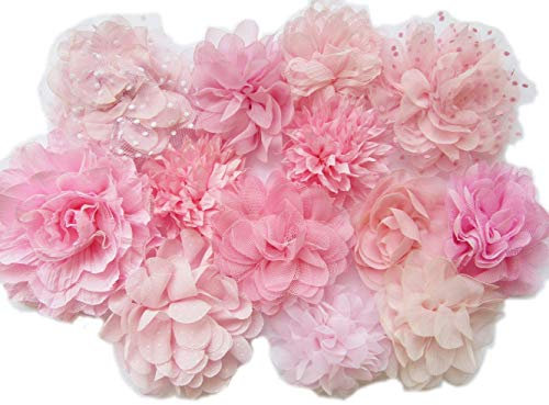 YYCRAFT 10 fiori in chiffon rosa per ragazze fascia per bambini, fiori, artigianato, decorazione per feste (7,6 - 11,4 cm)
