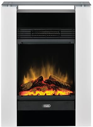 Dimplex Gisella Poêle électrique Blanc Optiflame, avec Plaque en Verre, Compartiment bûches, Effet Flamme à LED, Chauffage soufflant réglable, Thermostat et télécommande. Entièrement assemblé
