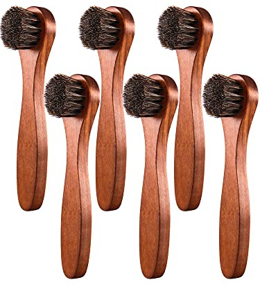 Youngjoy 6 Pieces Horsehair Shine Shoes Brush kit Polish Dauber Applicators, Brown, 6 x 1.5 inches