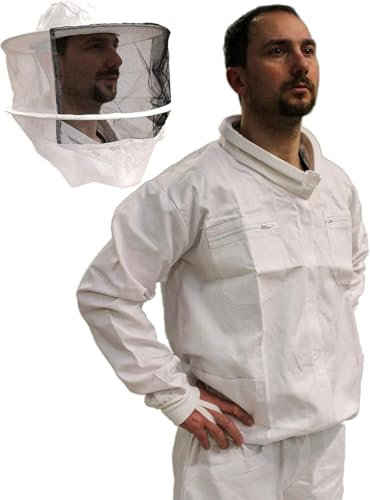 Qualitäts Imkerjacke mit Reißverschluss und Wulstkragen im Set mit passendem, runden Imkerschleier, Imkerhut, mit weitem Schleier. Größen 128 bis 4XL