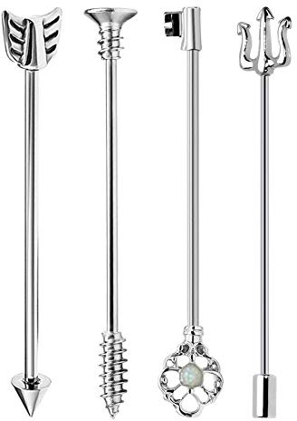 Mayhoop 14G Stainless Steel Industrial Barbell Trident Bar - 38mm 1 1/2 Inch Piercing Bar, 14G (1.6mm), 38mm, Metal