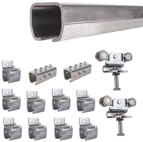 ATTAS MEA Kit complet de ferrures pour porte coulissante et portail de grange – Type 1, jusqu'à 200 kg| 2-4-6 m |Rail en C extérieur |montage mural|Rail de guidage et chariot roulant