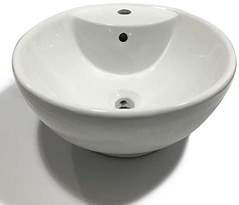 Lavabo Da Appoggio Ceramica Bianco Tondo Lavandino Lavello Arredo 46x46x17 Cm
