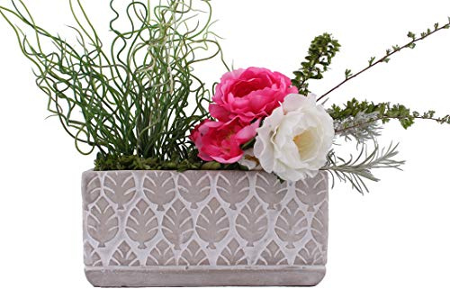 AAF Nommel ®, Pflanzschale 05 Blumentopf Pflanztopf rechteckig grau weis Blätter Haptik, Länge 24 cm, Breite 11,5 cm, Höhe 12 cm, Gewicht 2,1 kg