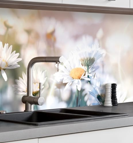 MyMaxxi Küchenrückwand selbstklebend - Matte, versteifte Spritzschutz Folie als günstige Alternative zu Glas, einfache Montage & leichte Reinigung - 60 cm hoch - Motiv: Blumen Margeriten 120 x 60 cm