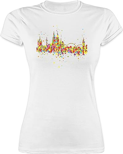 Shirtracer - Shirt Damen - Karneval & Fasching - Konfetti Skyline Köln I Kölle I Kölner Dom Konfetti