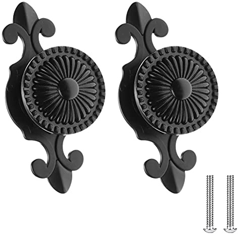 SHONCO 2 Pcs Premium Black Cabinet Knobs,Vintage Round Drawer Knobs,Cupboard Handles Door Pull Handles with Screws for Wardrobe Furniture(Single Hole)