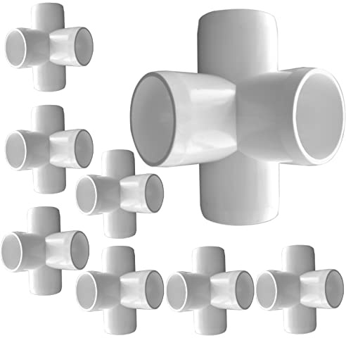 8Pack 1 1/4” PVC Fittings, 4Way Elbow PVC Fittings for Heavy Duty PVC Furniture, SCH 40 4-Way Side Outlet Tees, PVC Conner Fittings for Greenhouse Shed Pipe Fittings Tent Connection-8Pack