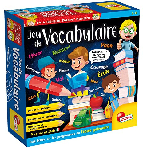 Lisciani - I'm a Genius Talent School - JEU DU VOCABULAIRE - En Français - Pour Enfants dès 5 ans - Développer son Vocabulaire:Synonymes, Contraires, Orthographe & Grammaire - 3 Niveaux Difficulté