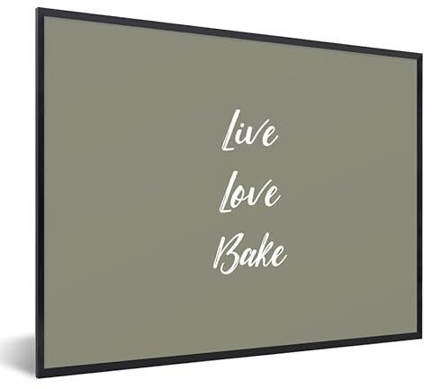 MuchoWow Poster encadré Live love bake - Citations - Proverbes - Pâtisserie Tableau deco avec cadre 40x30 cm affiche decoration murale