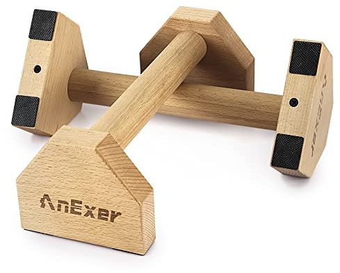 AnExer Liegestützgriffe Holz Parallettes Handstand Griffe für Calisthenics, Rutschfeste Push up Bars Joint-Friendly Push Up Griffe, Calisthenics Griffe for Festigkeit Ausbildung Yoga