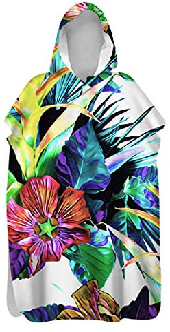 AIMEJZM Umkleidetuch mit Kapuze, Badetuch, schnell trocknend, zum Surfen, Schwimmbecken, Blattserie 80 * 145cm