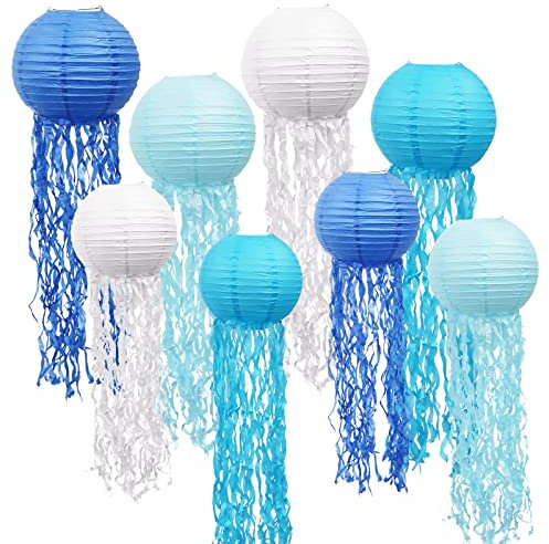 Linternas de Papel de Medusas, Faroles de Medusas para Colgar, Linternas Decorativas de Sirena, Decoraciones de Fiesta de Cumpleaños, Suministros de Fiesta Temática del Océano (Azúl)
