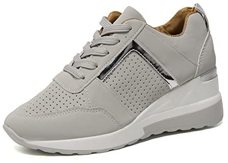 Scarpe da Ginnastica Platform Sneakers con Zeppa Alte Casual Donna, Scarpe Sportive Traspiranti in Mesh, Mode Scarpe da Passeggio Corsa Basse Sneakers Outdoor(Size:EU41,Color:Grigio)