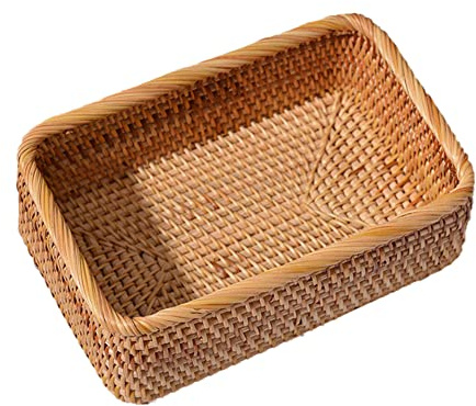 Rattan Aufbewahrungskorb Obstkörbe Brotkörbche Geflochtene Mehrzweck Organisationsbox Geflochtener Korb Lebensmittelkorb Brotkörbchen Dekokörbchen Korb Rechteckig für Küche Wohnzimmer Dekoration M
