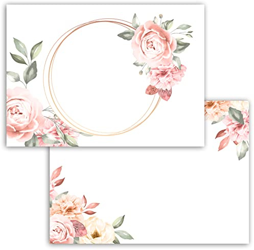 20 x Blanko Karten mit Muster Postkarten Set Selbstgestalten Selbstbedrucken DIY Einladungskarten Rosen Rosa Aquarell Postkarte 2 Seitig Einladung Spiel Geburtstag elegant Glückwünsche Grußkarten A6