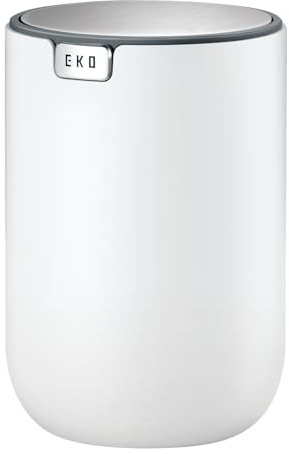 EKO Mini Desk Trash Can with Swing-Top Lid 0.4 Gallon Small Table Round Wastebasket for Office, Home, Car (White)