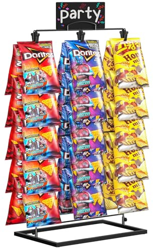 TJ.MOREE Chip Rack Display Stand, 3-Row 48 Clips | Chip Bag Holder, Countertop Snack Hanger for Party Retail & Concession Display
