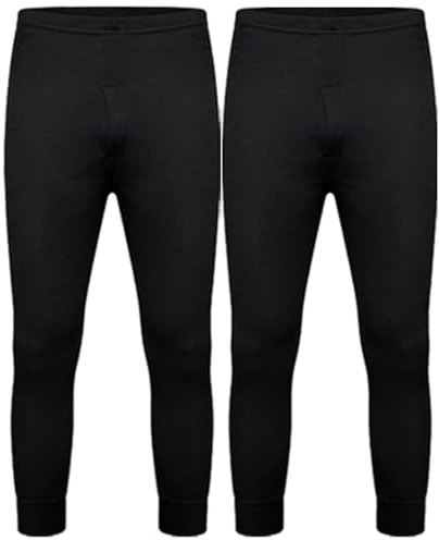 DOLCE ENVY Men's Thermal 2 Pack Long John Bottom Trouser Warm Base Layer for Winter Suitable for Daily Use High-Performance Bottom Trouser (XL, Black)