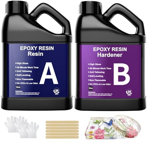 Epoxy Resin Kit - 32oz / 948ml Crystal Clear Resins and Hardener Kit, Bubble Free Casting Coating for Art Casting Resin, Jewelry Making, DIY Art, Mould Casting, Coasters, Table Top, Easy Mix 1:1 Ratio