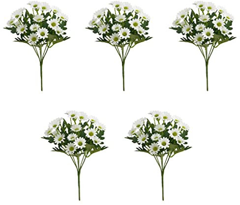 EIOLWJIEO 5 Stück künstliche Blumen gefälschte Pflanzen Köpfe Chrysanthemen Seidenblumen Party Dekoration Hotel Büro Garten Dekor, Weiss