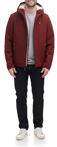 Tommy Hilfiger Chaqueta acolchada con capucha para hombre, Cabernet limpio, Small