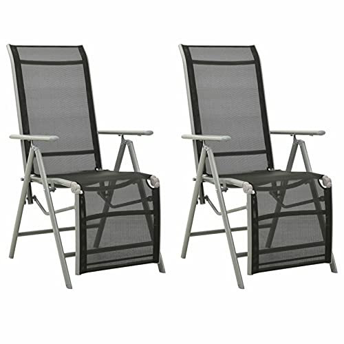 ZEYUAN Garten-Liegestühle 2 STK Gartenmöbel, Balkonstühle, Chair Outdoor, Balkonmöbel, Hochlehner, Essstühle, Balkon Stuhl, Bistrostuhl, Textilene und Aluminium Silbern