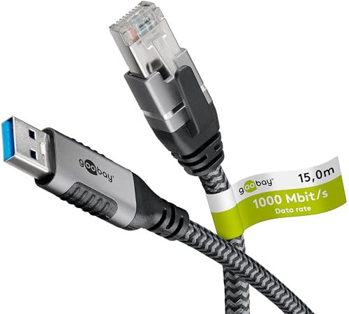Goobay 70695 Cavo da USB-A a RJ45 Ethernet CAT 6 per una connessione Internet cablata stabile con router/Modem/Switch di rete/Sostituisce l'adattatore da USB a RJ45 / 1 Gbit/s / 15 metri
