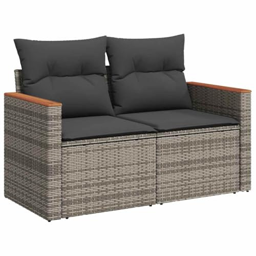 vidaXL Gartensofa 2-Sitzer mit Kissen Grau Poly Rattan