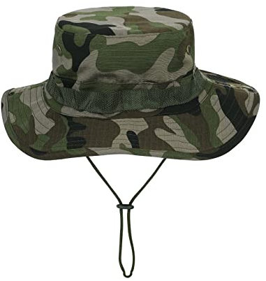 Petri Anglerhut Nepalesische Jagd Herren Camouflage verstellbare Hüte Mütze Hut Hut Schutz Outdoor Boonie Cap Baseballmützen Fischerhut Sonnenhut Damen (Green, One Size)