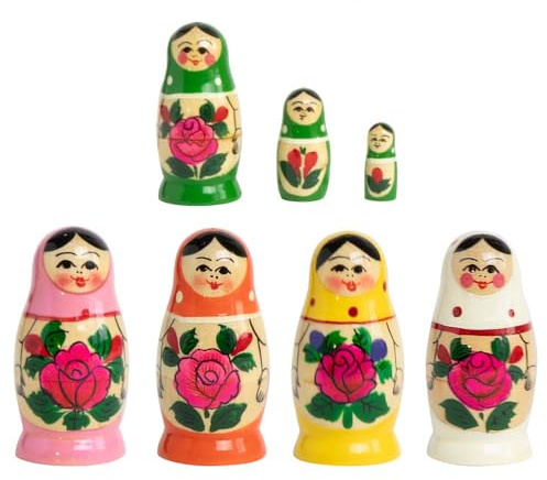 rukauf Rossijanotschka Matrjoschka Matröschka Matroschka Babuschka 7cm Höhe - 3 Holz-Puppen - Verschiedene Motive - Holzpuppe Матрёшка Matruschka