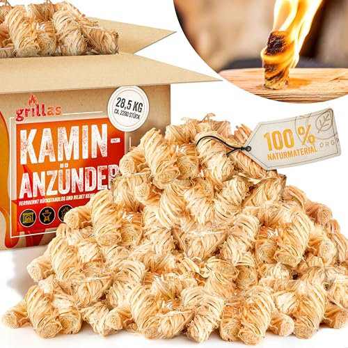 grillas Allume-feu 28,5 kg - 2280 pièces en en Laine écologique, imprégné de Cire | Allume Charbon | Briquet Grill | Briquet à Cire | Laine d'allumage | Auxiliaire d'allumage | Laine de Bois