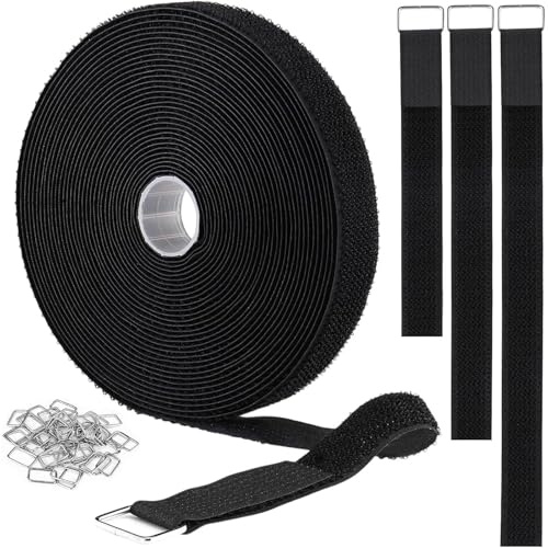 Oenothera 2CM x 5M Klett Kabelbinder mit 25 Metallknopf, Freie Schnittlänge Kabel klett, Kabelbinder Wiederverschließbar für Kabel Organisieren, Schläuche, Schnüre, Schwarz