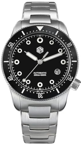 San Martin YN55 Automatische mechanische Taucheruhr für Herren, Edelstahl, wasserdicht, Taucherarmbanduhr, Schwarz, Schwarz