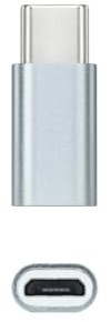 Brightium Adaptateur USB-C mâle vers Micro USB Femelle, Aluminium Gris, pour Charge et Transfert de données sur appareils compatibles.