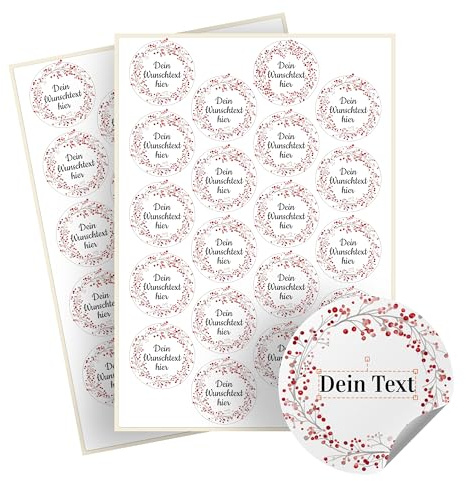 Weihnachtssticker selbst gestalten – 40 personalisierte Aufkleber - Stickerbögen – rund, Ø 5 cm – Weihnachtsetiketten als Geschenkaufkleber – Sticker mit Namen - Kranz - Motiv 4