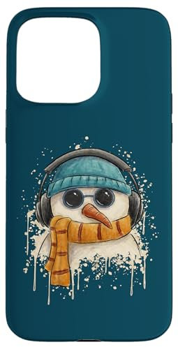 iPhone 15 Pro Max Groovy Funky Pop Art Snowman DJ with Headphones Case