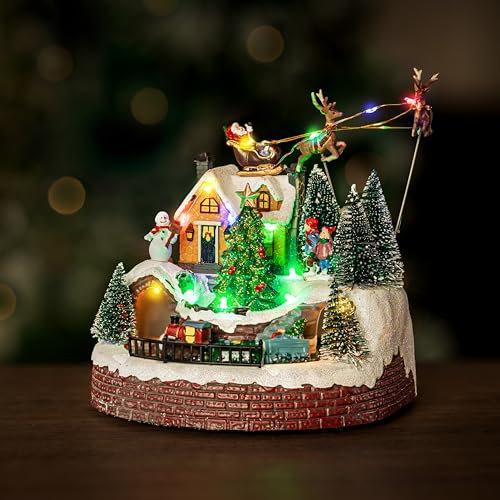 Garden Mile Musical Train Christmas Village Scene Battery Operated Light Up Christmas Decoration with Moving Parts Xmas Ornaments For Home Table Centrepiece Mantlepiece Home Decorations