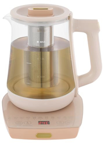 Bollitore elettrico da 1,8 l, 800 W, per acqua bollente, filtro a rete integrato, bollitore in vetro borosilicato, protezione da surriscaldamento, bianco crema