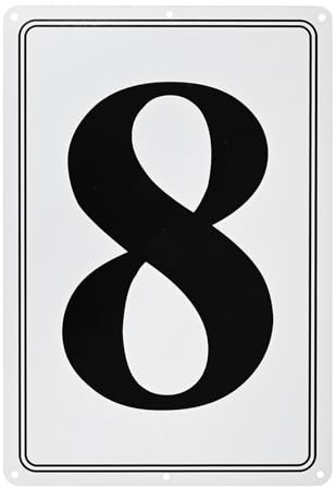 M METERXITY Aluminum Number Sign 8 11.8 Inch, Black Text On White | Rust Free Waterproof Reflective Plate, for Garden, Door, Mailbox, Parking Lot, House Number Wall Decor Sign
