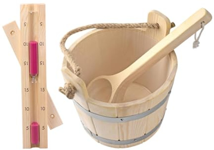 Generic Secchio per sauna in legno con mestolo Set di accessori per sauna Comodo portatile 5L Robusto per bagno di vapore Saune Stanza SPA