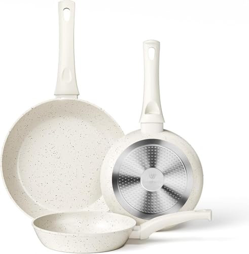 Innerwell Set di padelle antiaderenti, 3 pezzi, 20 + 24 + 28 cm, in granito, padelle a induzione con rivestimento antiaderente di qualità professionale, senza PFOA, lavabili in lavastoviglie, colore