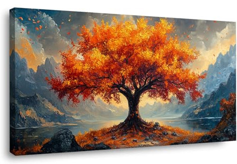 TODOAA Astratto Quadri Soggiorno Albero della vita, Semplice opera d'arte colorata dell'albero Stampa su tela -Moderni Poster da parete Camera da letto Ufficio Decorazioni - 60x120cm Incorniciato