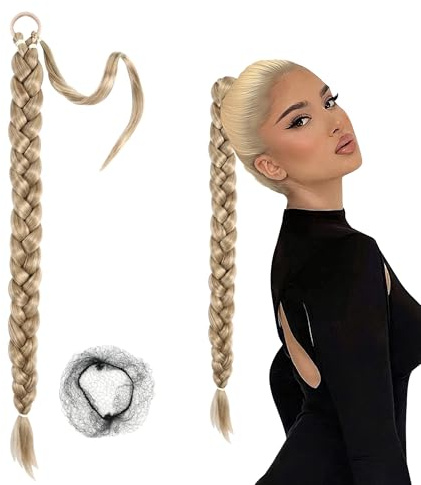 76cm Lange geflochtene Pferdeschwanz Synthetik Haarteil Haarverlängerungen mit Haargummi Synthetik Haarteil für natürlichen Look Braut Zopf & Alltag Style für Frauen